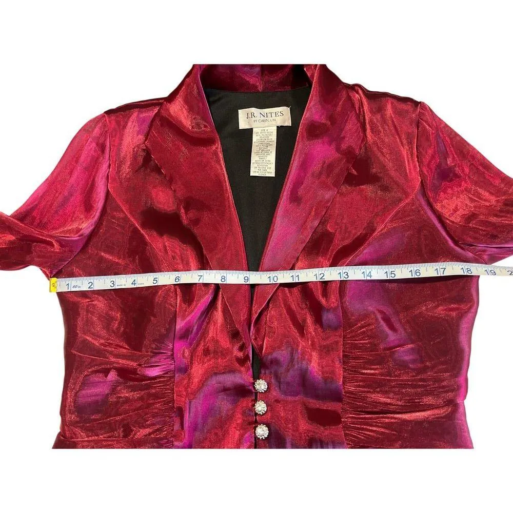 J.R. NITES by Carol Lin Liquid Metal Ruby Vintage Jacket Women's Size 8 GLAM Y2k Red - Image 7