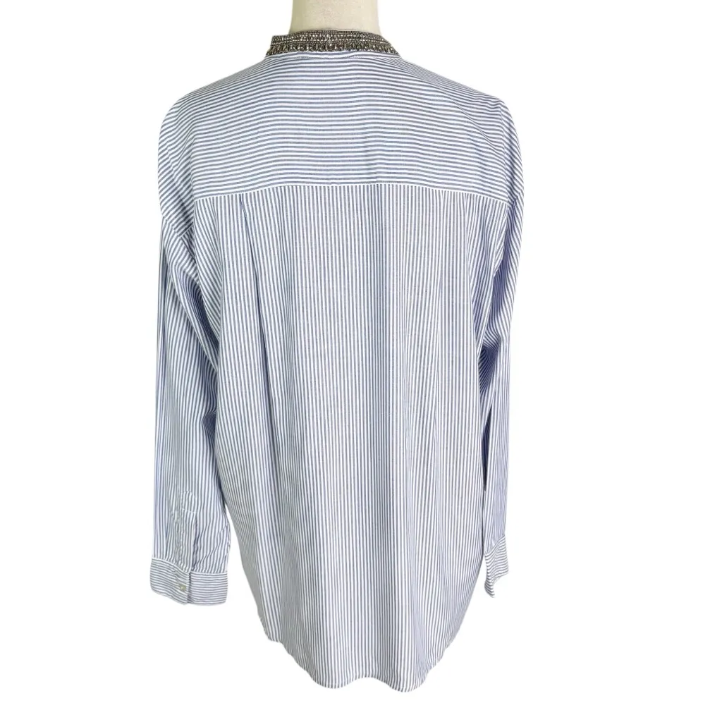 NWT The Kooples Striped Shirt with Beads and Jewels Blue Size 8 - Image 6