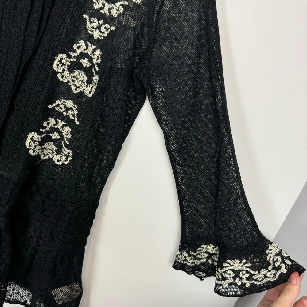 Free People Black Lace Mesh Tunic Top Sz Small Dot Ruffle Floral - Image 10