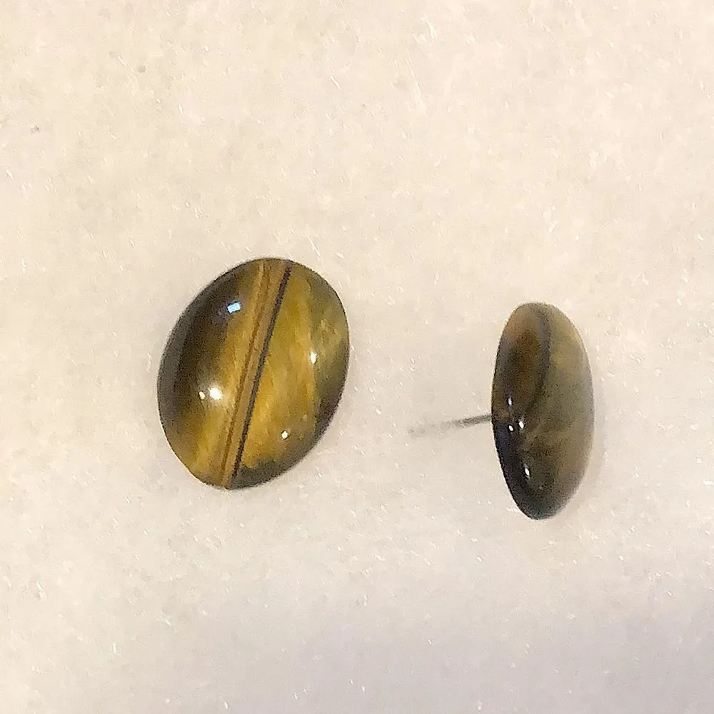 Tigers Eye Oval Cabochon Earrings With Sterling Silver Posts - Image 11