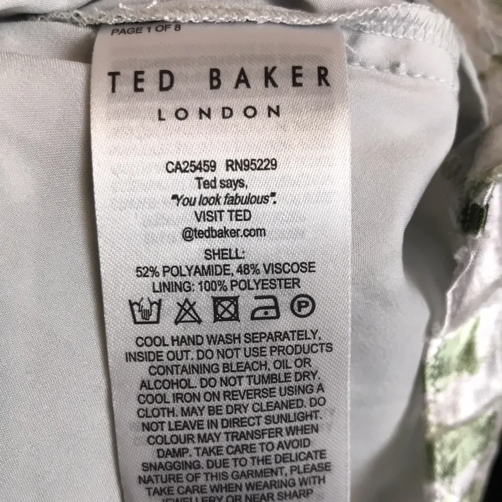 Ted Baker Women’s Glimmah Leaf Print Ivory Green Long Sleeve Shift Dress - Image 11