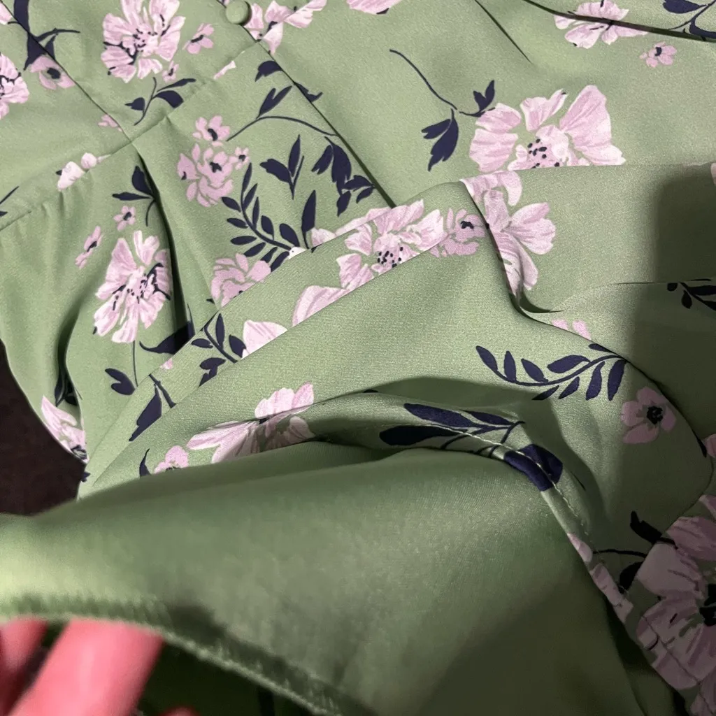 Miami Floral Print Long Sleeve Chiffon Romper Light Green Wide Leg Size XS - Image 8