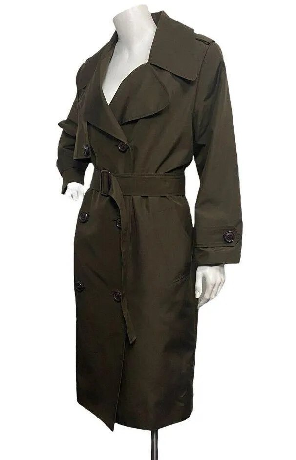 Authentic Zang Toi Olive Green Trench Coat Size 2 100% Silk Belted Pocket - Image 13