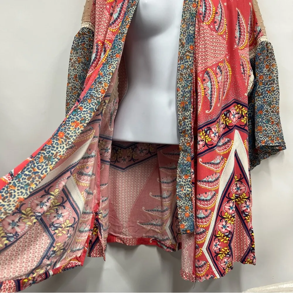 IVY JANE Duster Kimono Coverup  XS open cardigan mixed media print oversized - Image 3