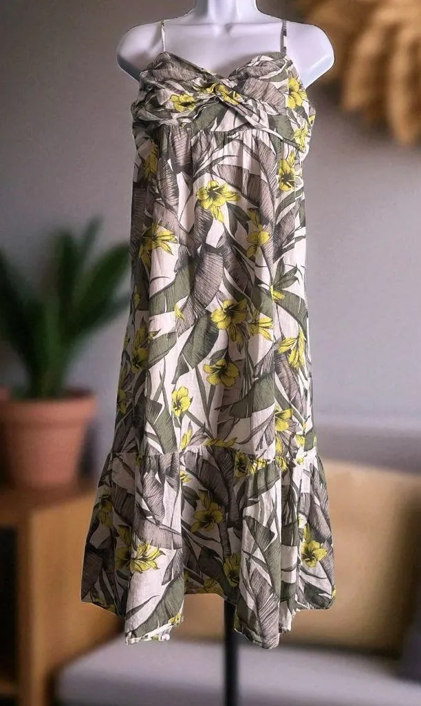 Banana Republic Linen Blend - Palm Floral - Front Knot - Midi Dress. Size 8 - Image 8