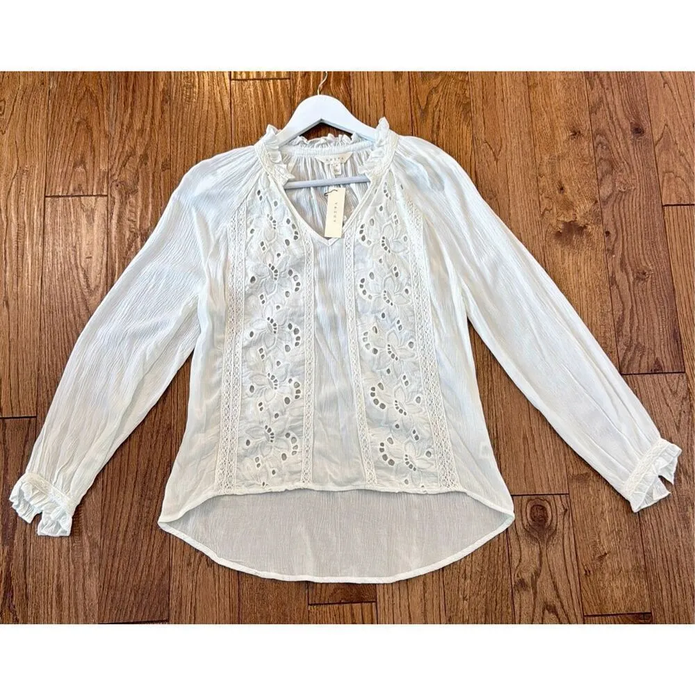 Adiva NWT white eyelet ruffled neck blouse size M Size M - Image 10