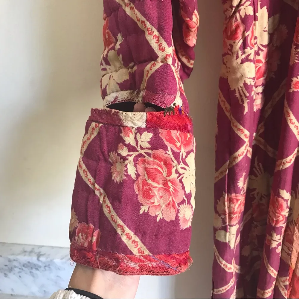 Vintage Afghan/Uzbek Silk Chapan Robe Patchwork Floral & Ikat | Collectors Piece - Image 8