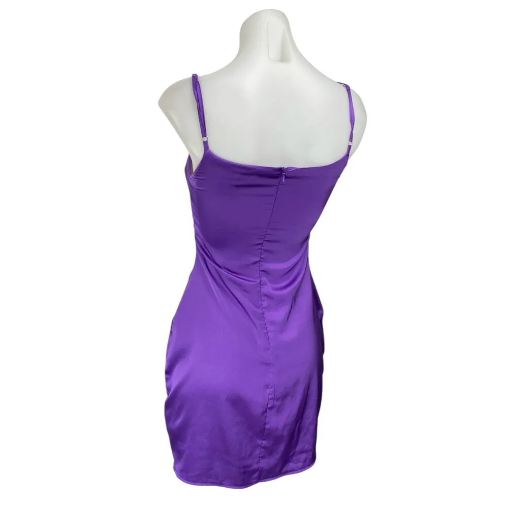 Missguided Purple Silk Satin Sleeveless Cami Camisole Tank Mini Slip Dress Sz 4 - Image 2
