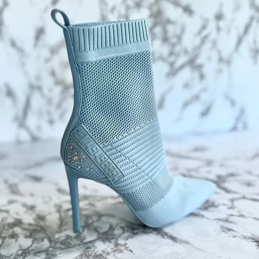 Steve Madden Maxwelle Blue Rhinestone Sock Booties 7 - Image 11