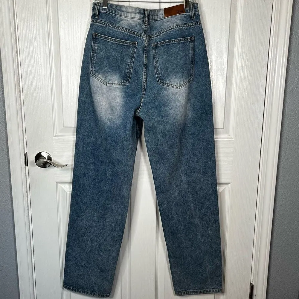 Nasty Gal Denim High Rise Jeans Sz 10 Front Slits Straight Leg - Image 7