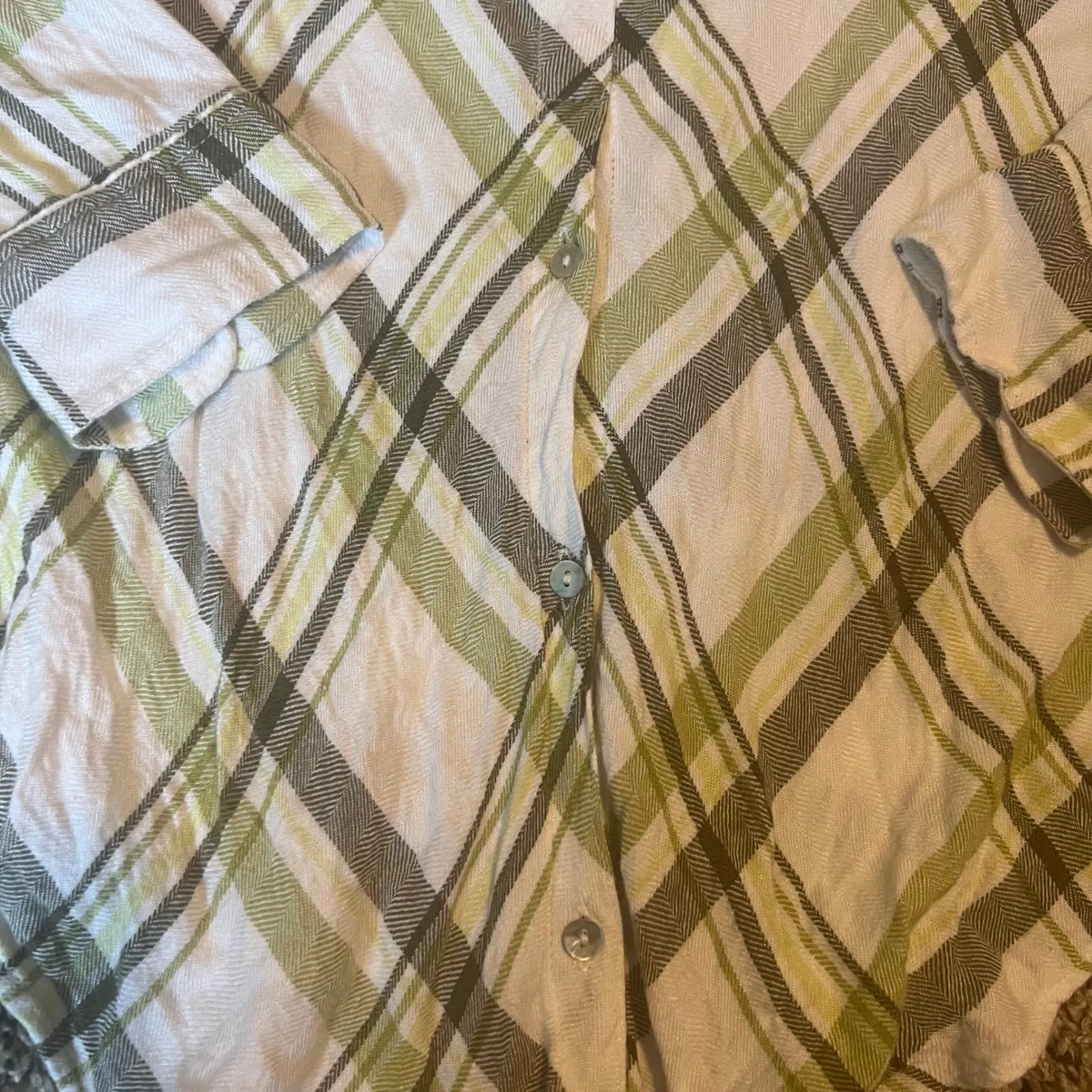 Soft Surroundings Plaid Button Down Shirt Women's Green White Long Sleeve Casual - Image 9