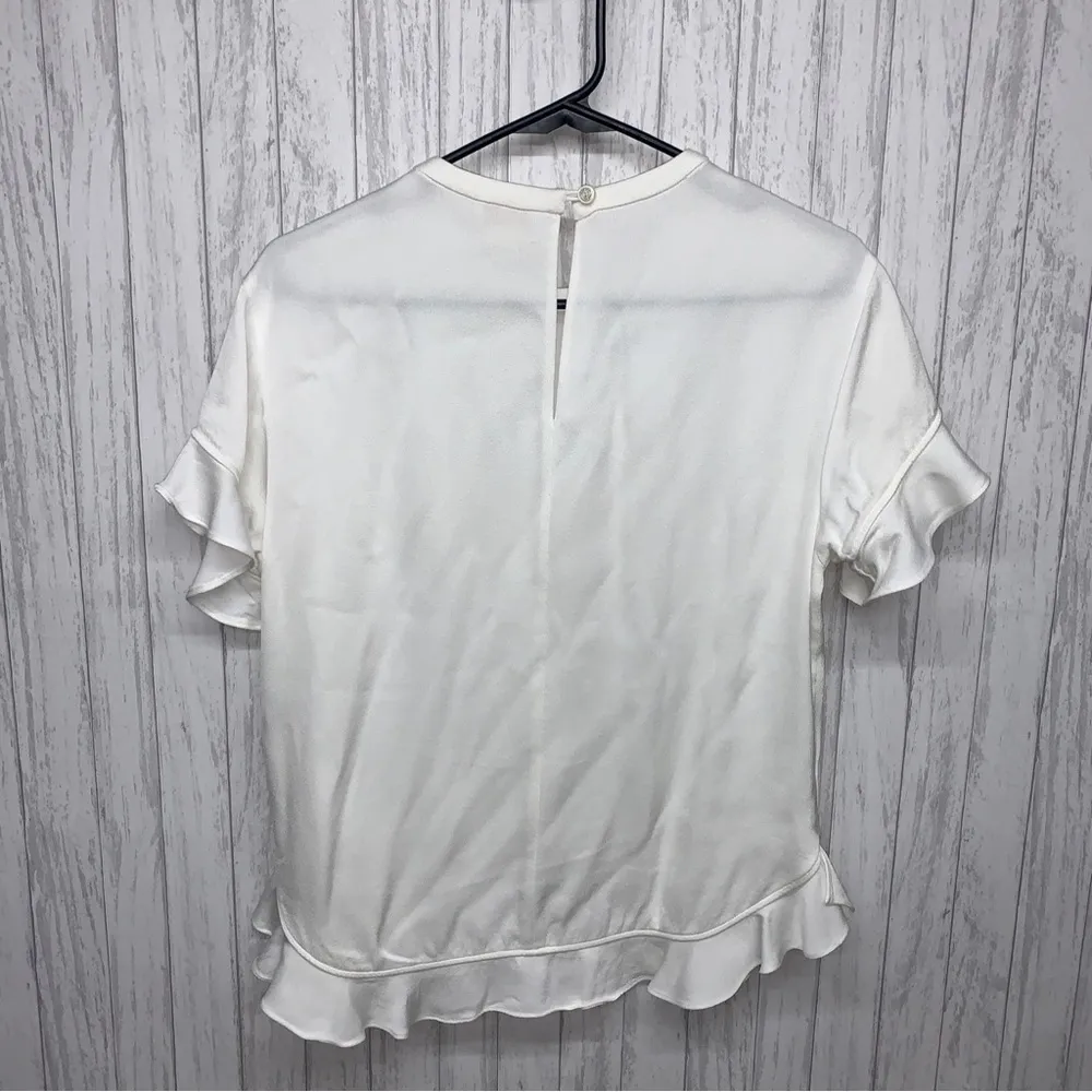 Womens Size S Kate Spade White Ruffle Crepe Blouse EUC - Image 4