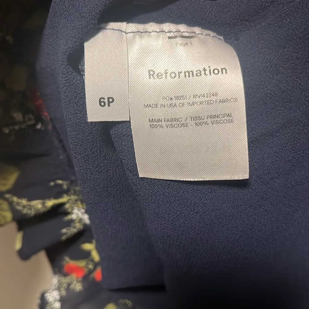 REFORMATION Christine Navy and Red Floral Mini Dress, Size 6P (Petite) - Image 12