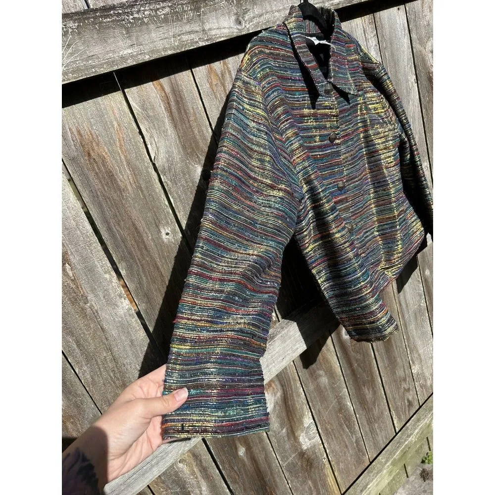 TANTRUMS COLLECTION Metallic Silk Blend Jacket Blazer Stripe Vintage Medium‎ - Image 4