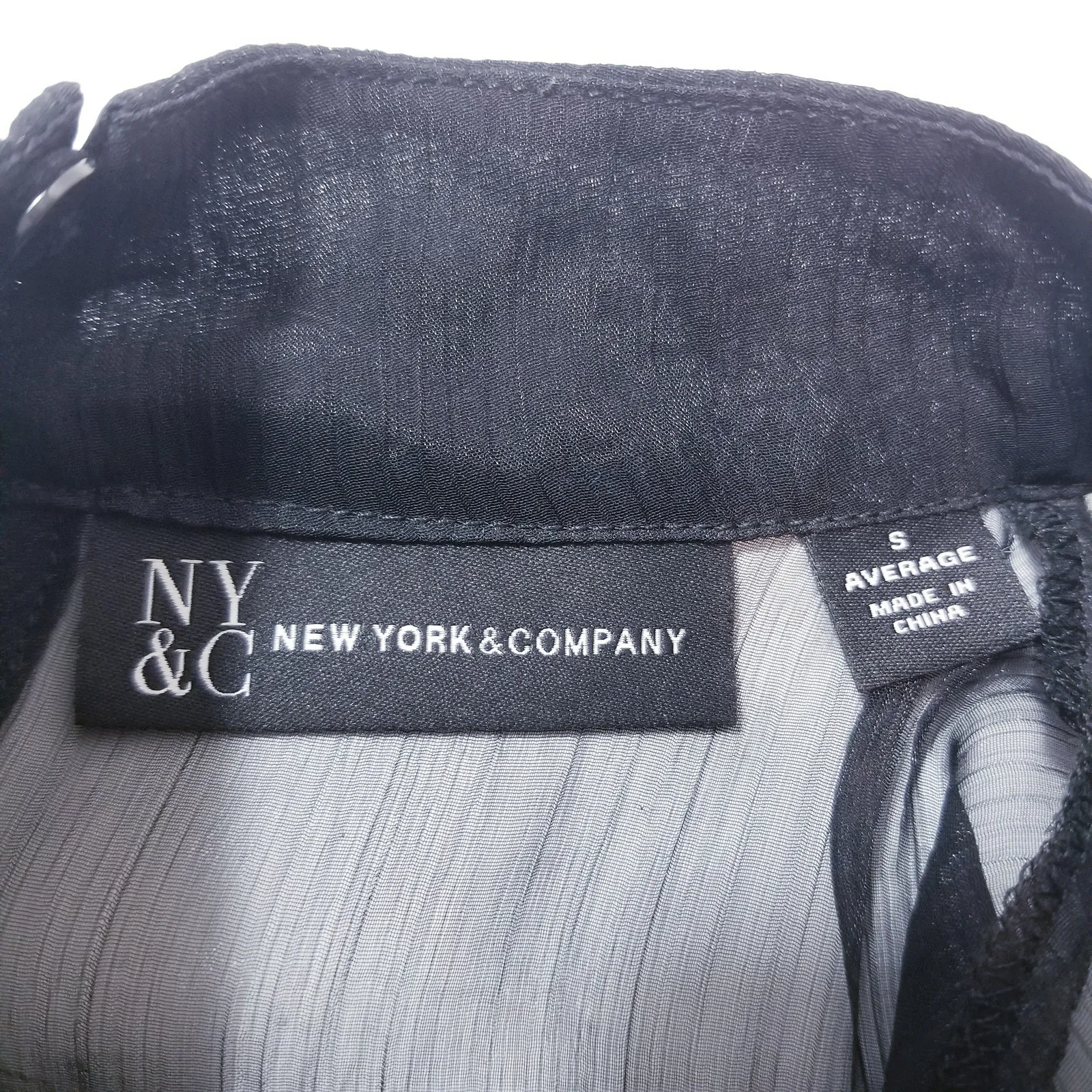 New York & Company Plaid Ruffle Blouse Keyhole Illusion Neckline Sheer Sleeves Black - Image 5