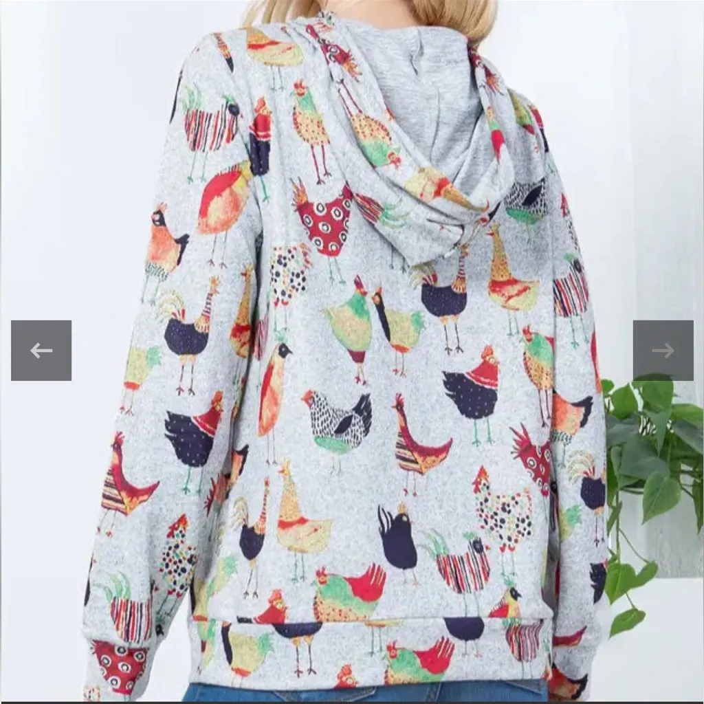 L.A. Soul Colorful Chicken Print Pullover Hoodie Soft Cozy Women’s Size Medium Red - Image 8