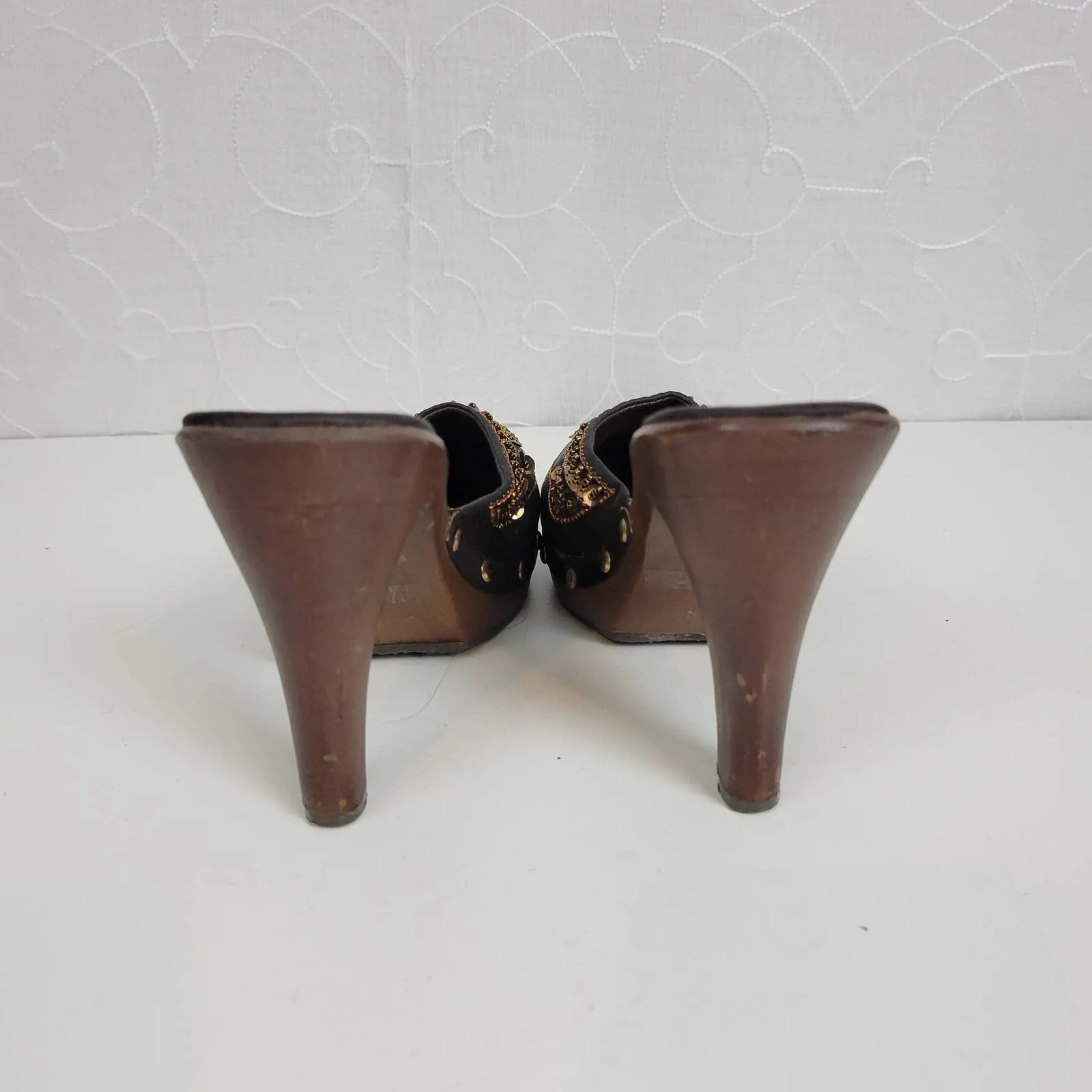 Bamboo Womens Shoes Size‎ 7 Brown Copper Fashion Sequin Slip On Heels Mules - Image 4