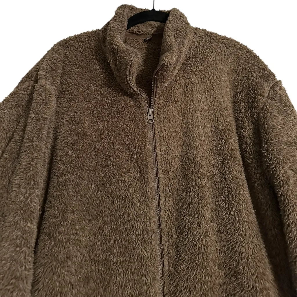 Uniqlo Fleece Jacket Zip Up Teddy Fluffy Pockets Brown Outdoor Size Large - Image 4