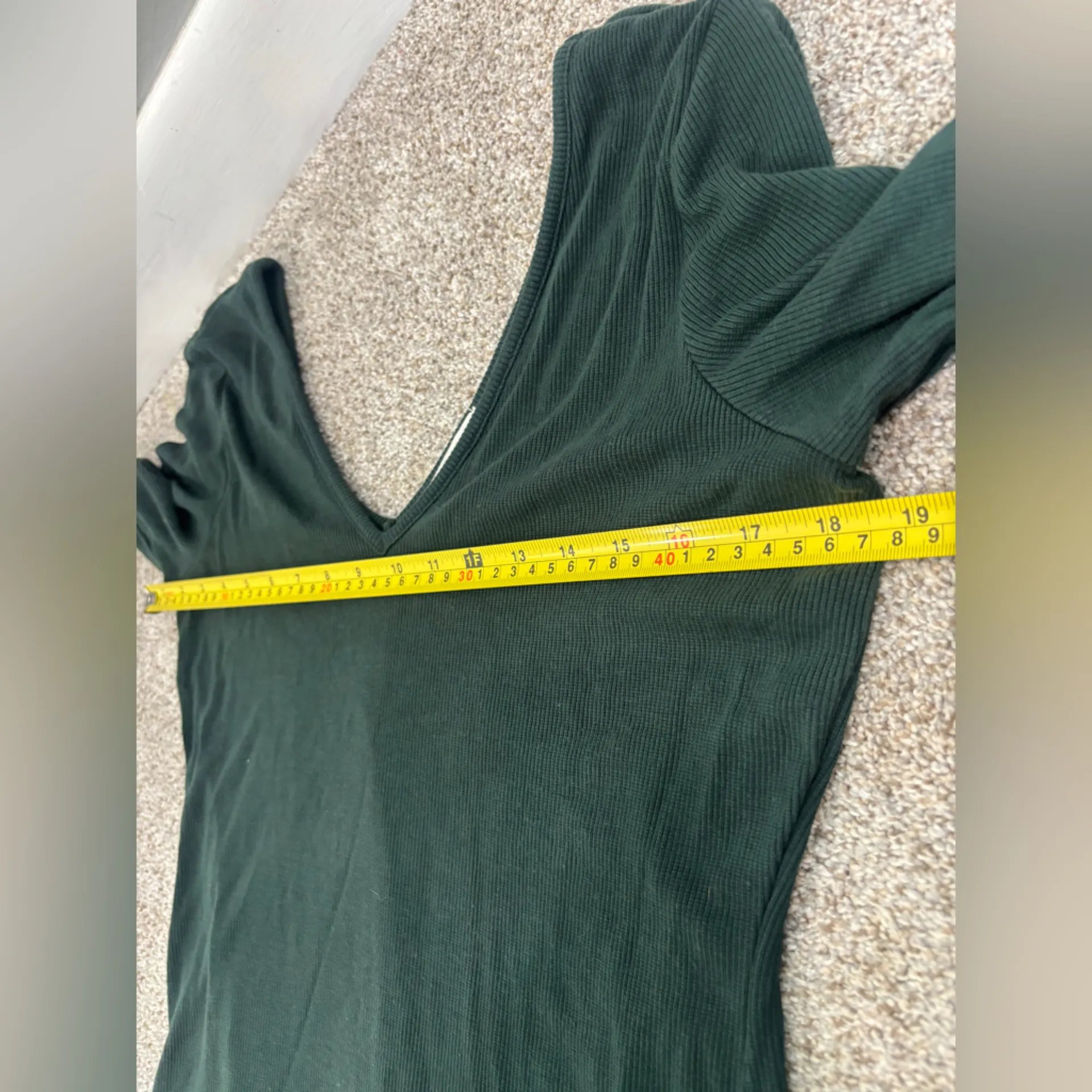 MARINE LAYER Lexi Long Sleeve V-Neck Dress Ribbed Maxi Medium Green Gables - Image 8