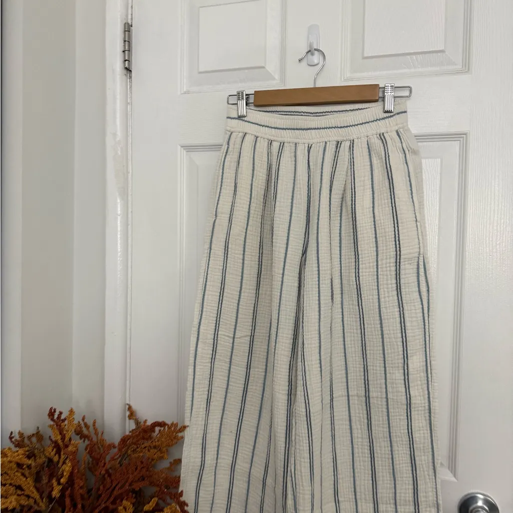 Madewell Gauze Cotton Striped Cream Wide-Leg Pants - Image 5