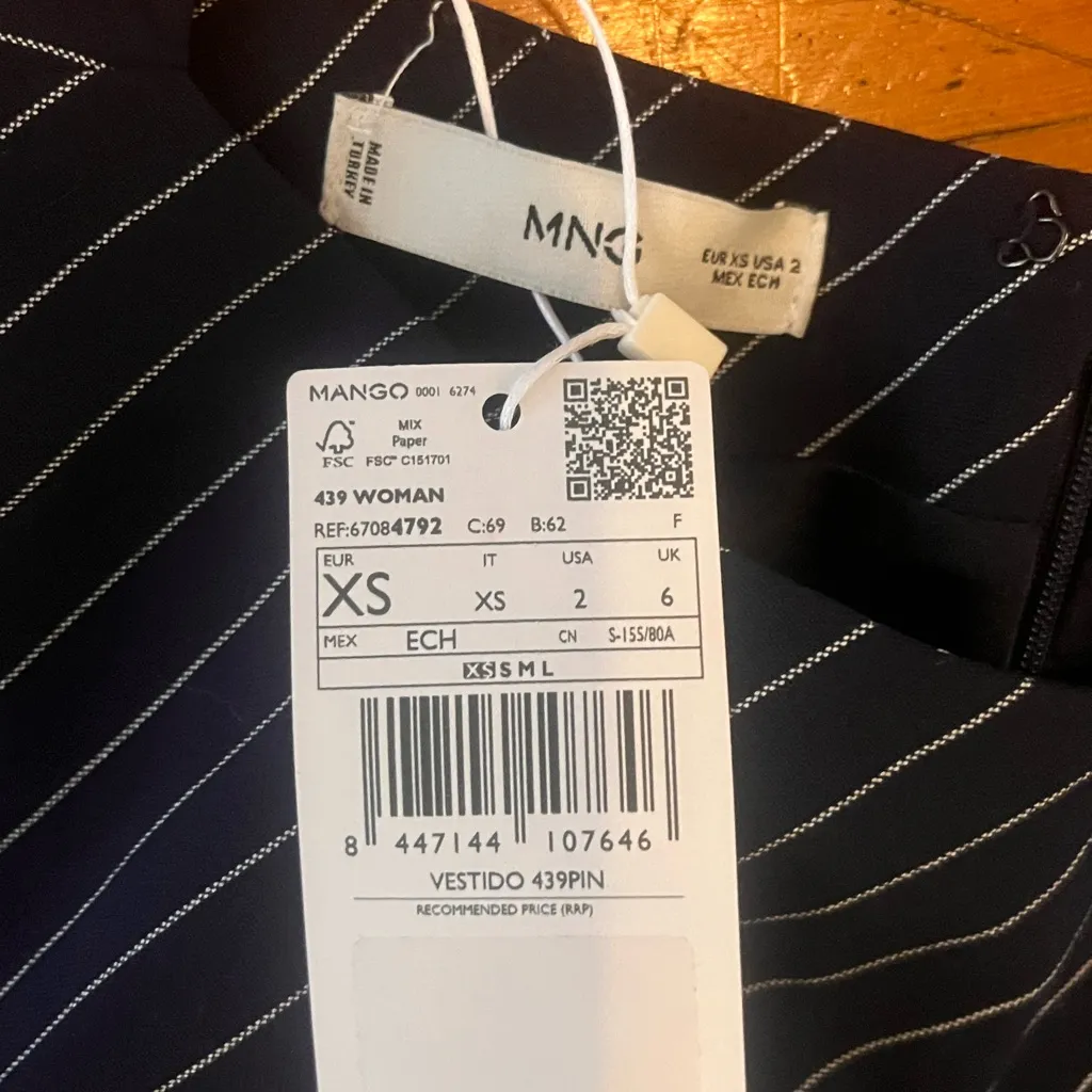 Mango Navy Pinstripe Mini Dress - Image 2