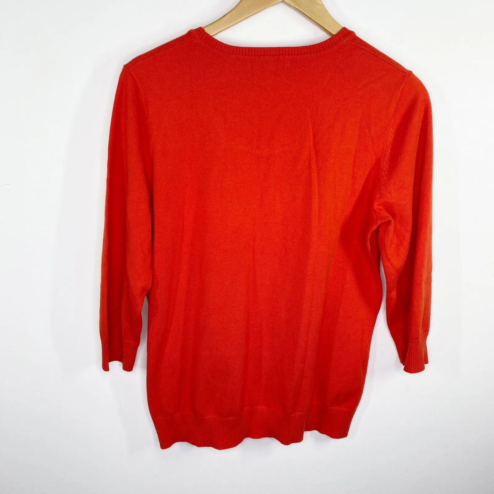 Lands' End Womens Tunic Sweater Size M Red 3/4 Sleeve Cotton Stretch Casual - Image 2
