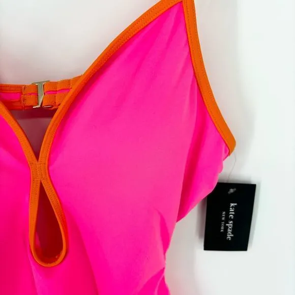 Kate Spade Keyhole One Piece‎ Swimsuit Size Large Neon  Pink Orange NWT Bright - Image 5