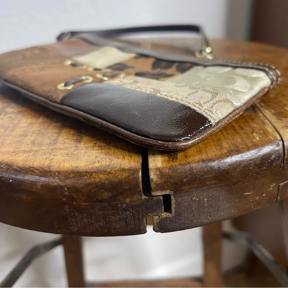 Vintage 90s Coach Patchwork Leather Suede Wristlet Wallet Brown Gold Hardware - Image 4