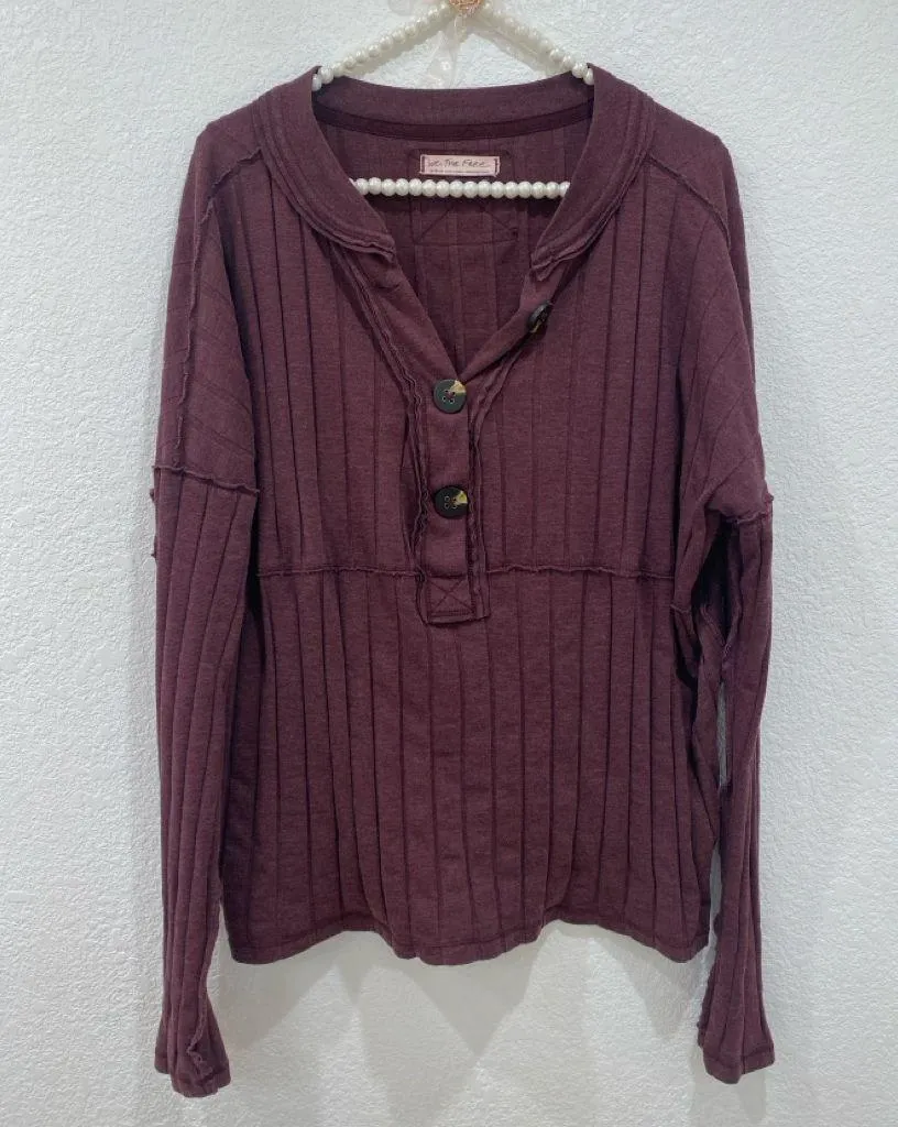 Free people We the free Henley ribbed long sleeve shirt burgundy size M - Image 4