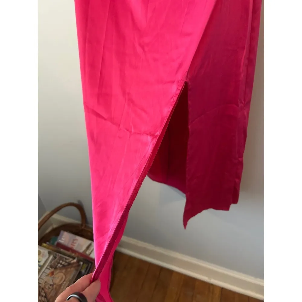 Satin Cowl Neck Slip Dress Hot Pink Midi Dress Sleeveless Party‎ Cocktail Size L - Image 5