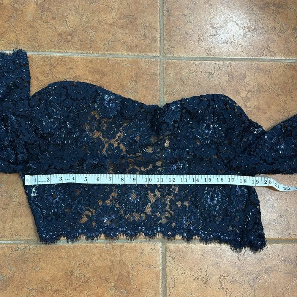 Tadashi Collection Silk Beaded Ruched Long Evening Gown Navy Blue dress Size 6 - Image 16