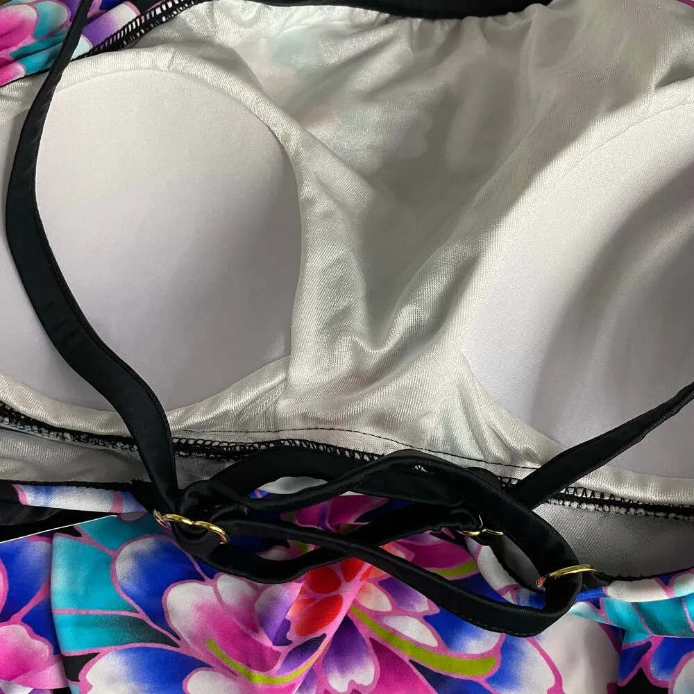 Maxine of Hollywood Mums The Word High Neck Ruffle Tankini Top Floral 18W 18 New - Image 9