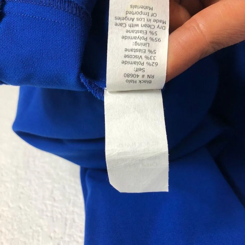 Black Halo Cobalt Blue Crepe Sheath Midi Dress Size 4 Short Sleeves Cocktail - Image 5