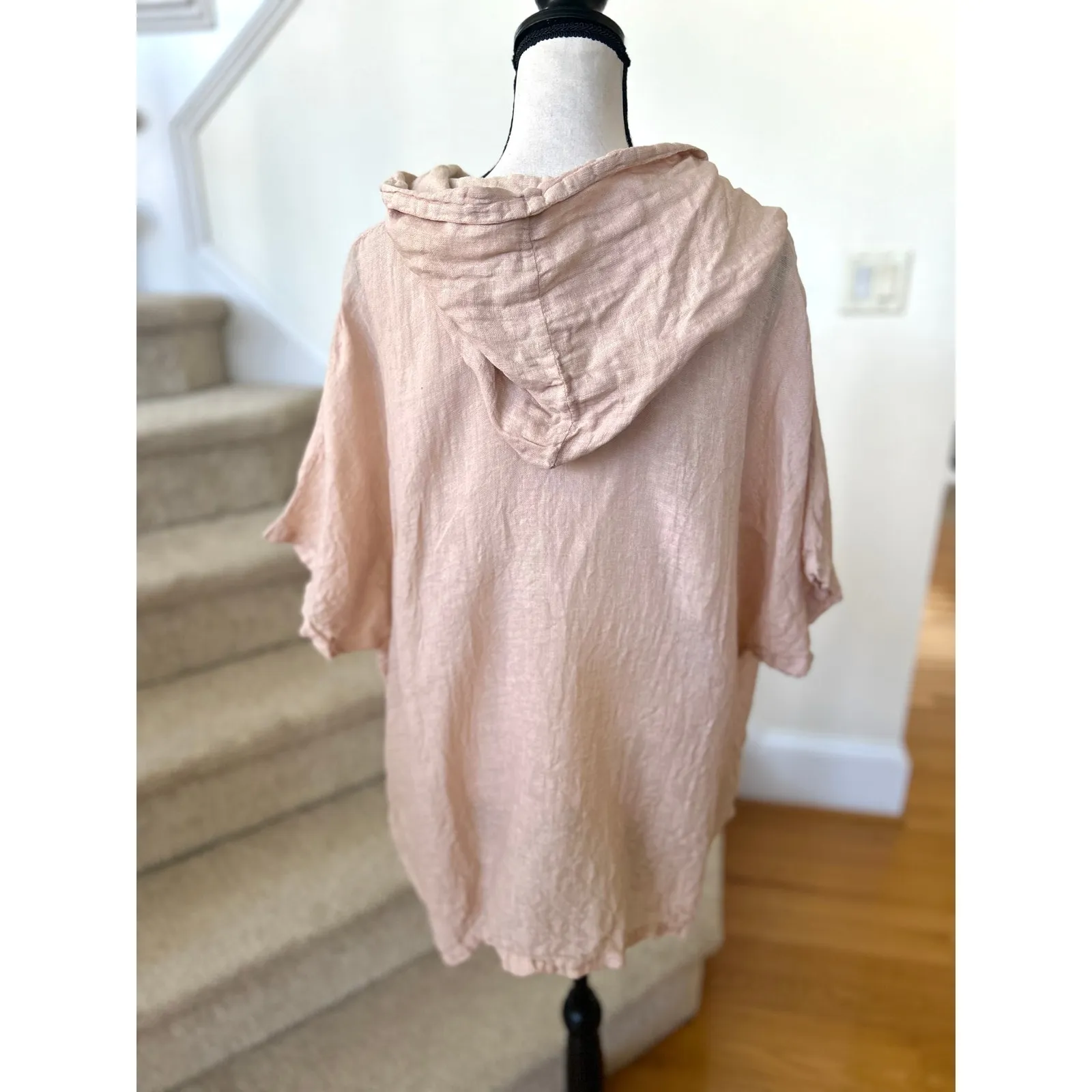 John P Hooded Blush Pink Linen Oversize Tunic Top Lagenlook Boho Beach Resort Size XL - Image 4