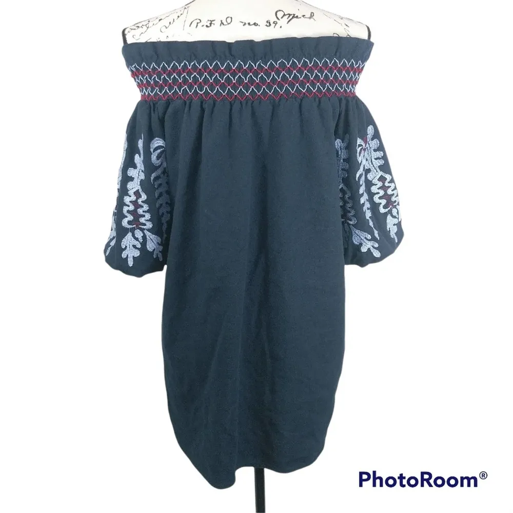 Rebellion again Embroidered Off Shoulder Dress Tunic Dress Flower Embroidery S - Image 5