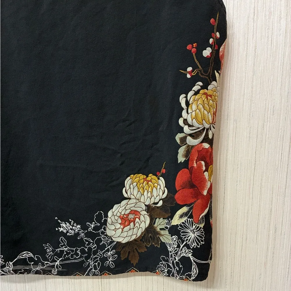 Vtg Citron Santa Monica Black Silk Blend Red Floral Art - Image 3