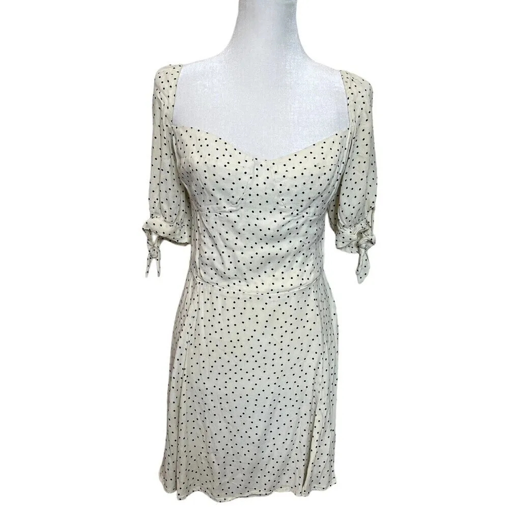 Reformation Quin Polka Dot Mini Dress Pepper Print Women’s Size 12 Smocked A-Lin - Image 2