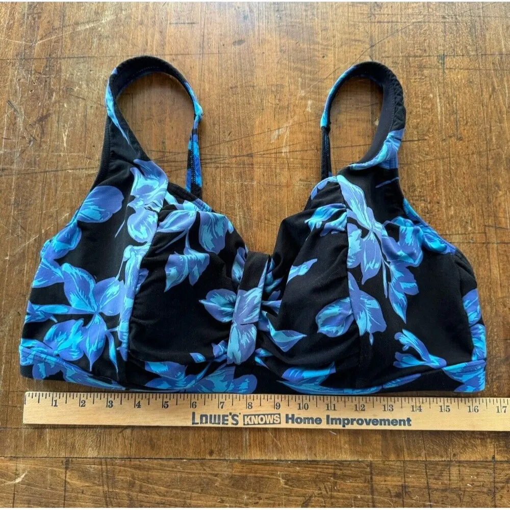 Lands' End  Blue + Black Tropical Floral Underwire Bikini Top Plus Size 16W - Image 6