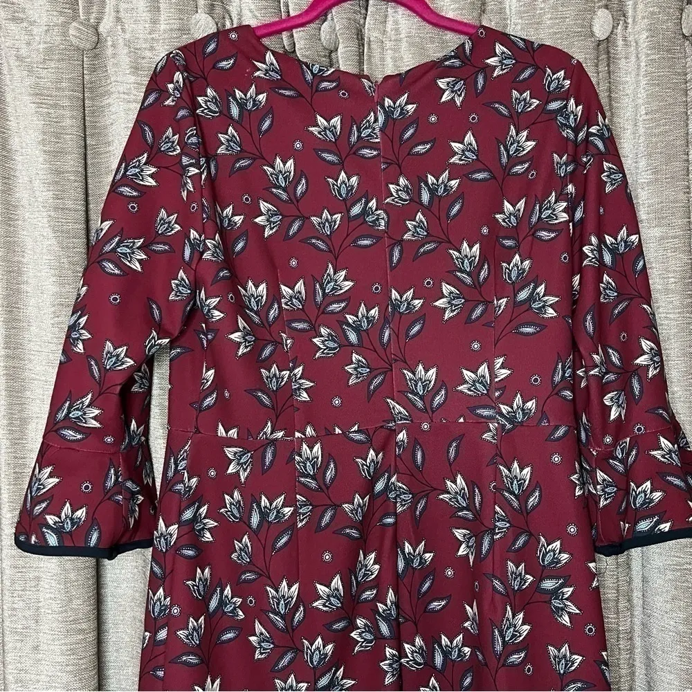 Nanette Lenore Wine Red Floral Trumpet Three Quarter Ruffle Sleeve Dress Size 10 - Image 15