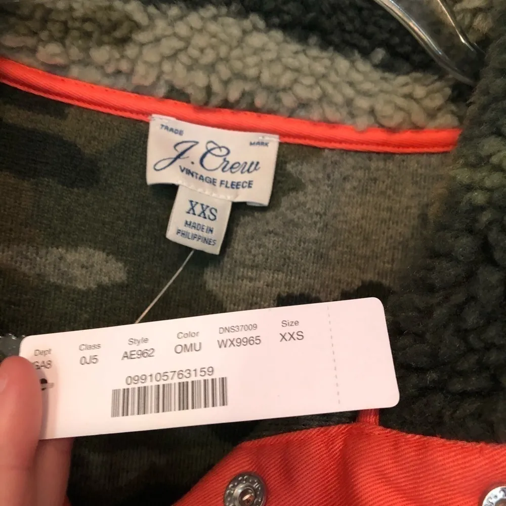 J. Crew Snap Collar Sherpa Fleece Sweatshirt Camo Jacket XXS - Image 3