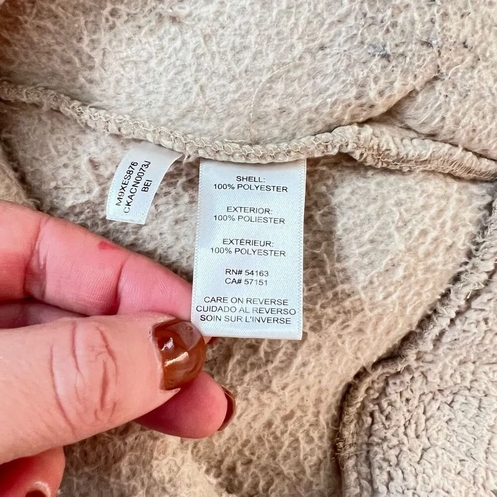 Calvin Klein Beige Sherpa Full Zipper Mock Neck Teddy Jacket Size Small - Image 9