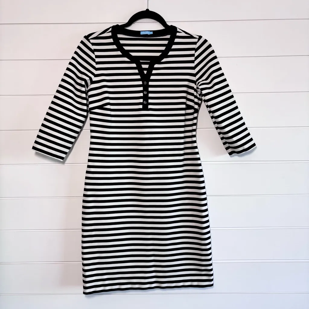 J McLaughlin Women’s Size S Dress Black White Striped 3/4 Sleeve Button‎ Up - Image 5