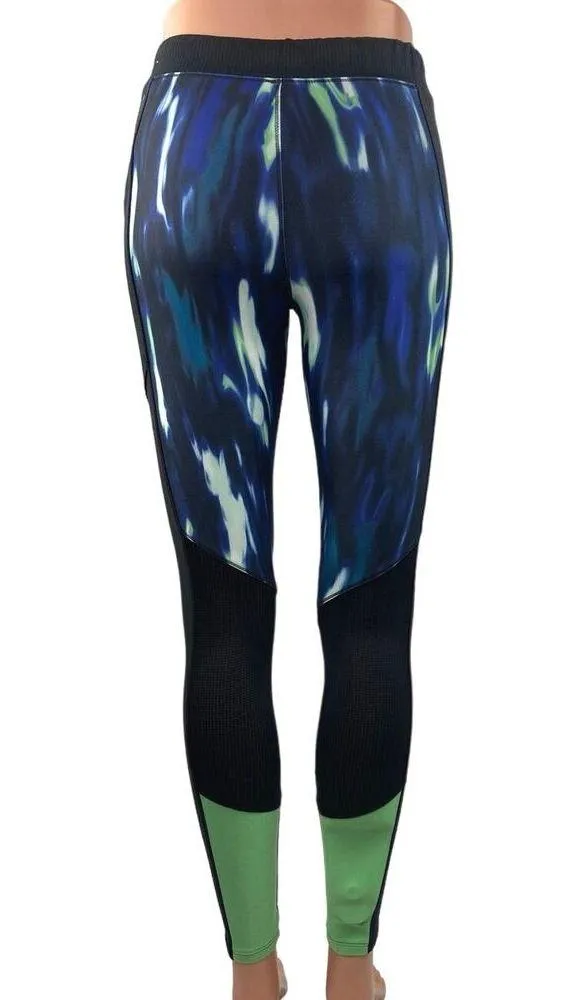 Decathlon Blue Tie Dye Print Mid Rise Fitness Yoga Activewear Ankle Leggings 28 Size L - Image 3