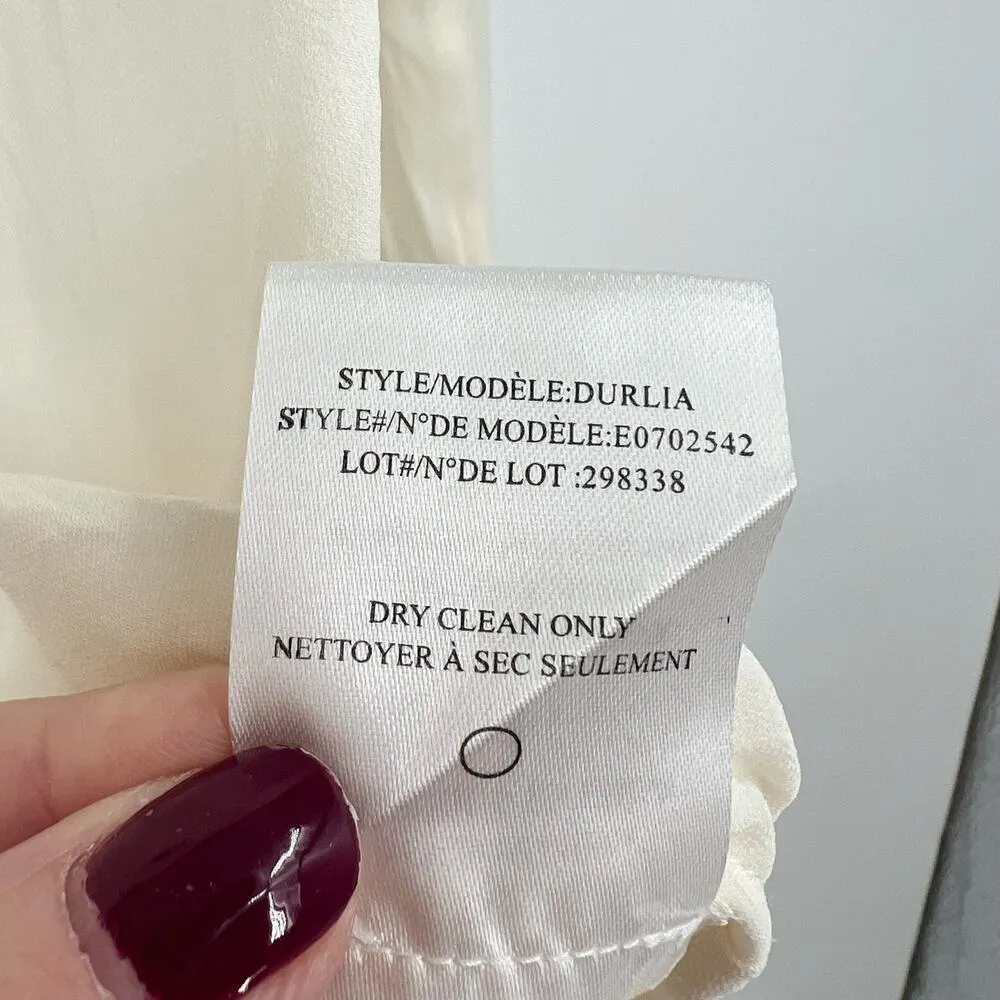 Theory white silk blend long sleeve button front blouse career top size small - Image 4