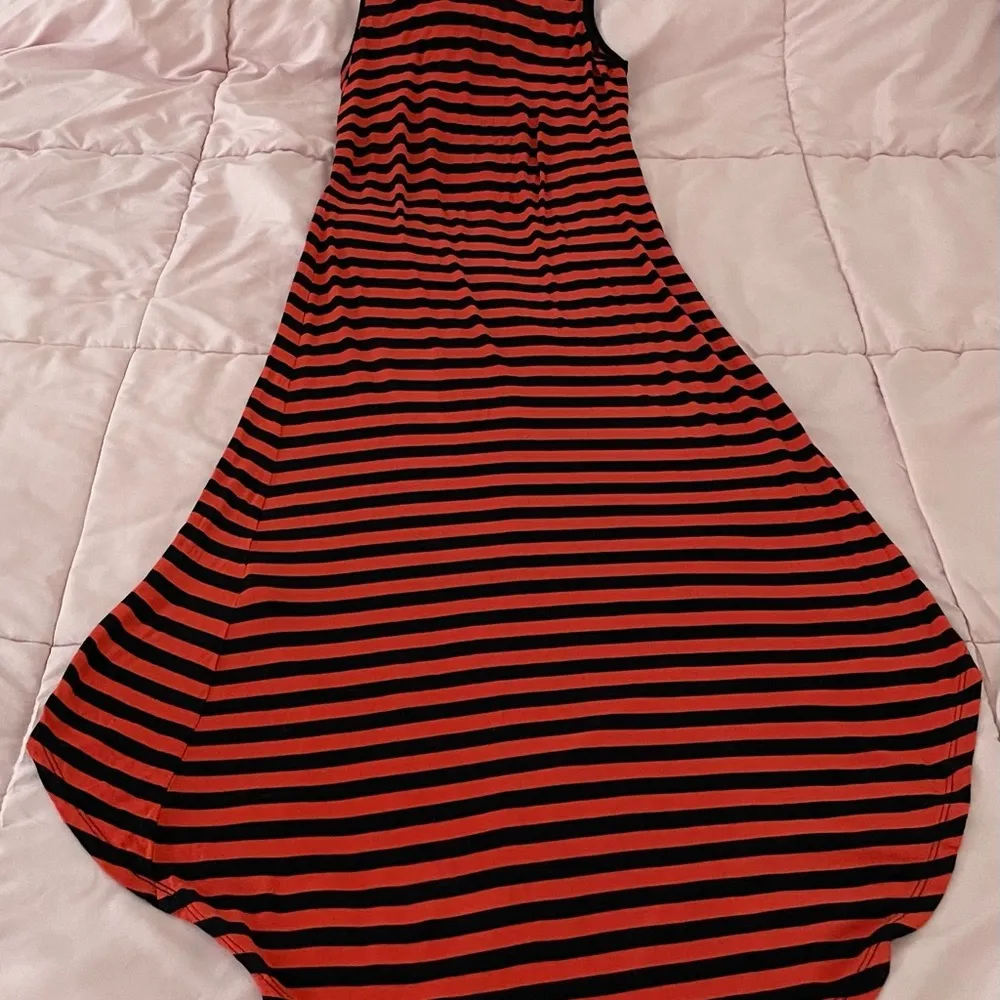 Michael Michael Kors striped orange black hi-low summer vacation dress, size S - Image 9