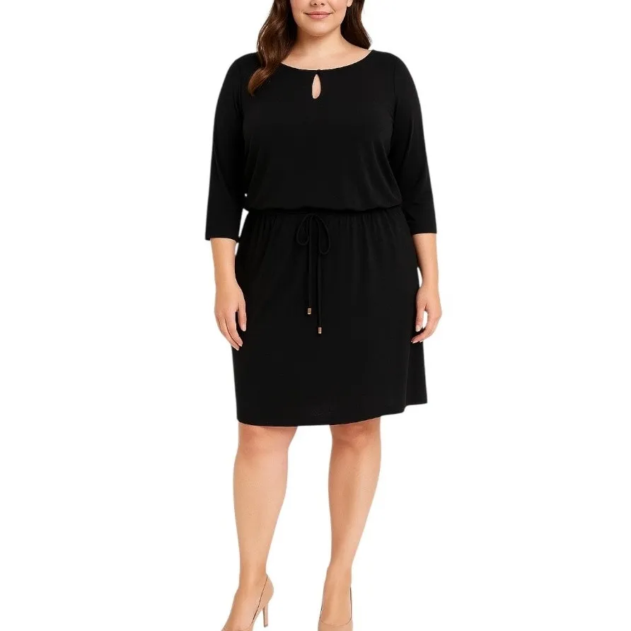 Emma & Michele Women's Dress Drawstring Waist Keyhole Neck Black NEW Size 2X - Image 11