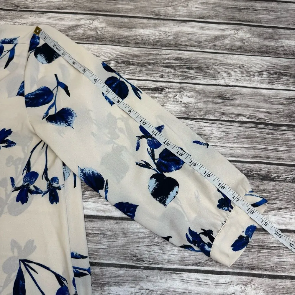 Paraphrase Women's Floral Foliage V Neck Blouse Cream Blue M Med Medium Pullover - Image 11