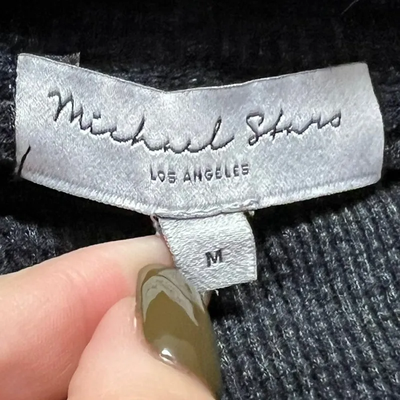 Michael Stars Los Angeles Grey Waffle Knit Cowl Neck Rounded Sweater Size Medium - Image 3