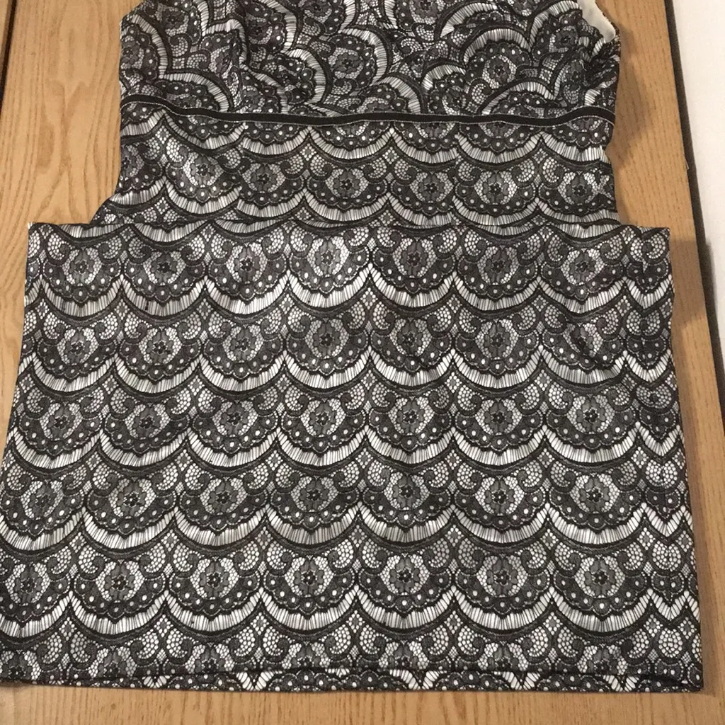 New Women’s Beautiful Adrianna Papell Lacey Dress Black Ivory Size 12 - Image 5