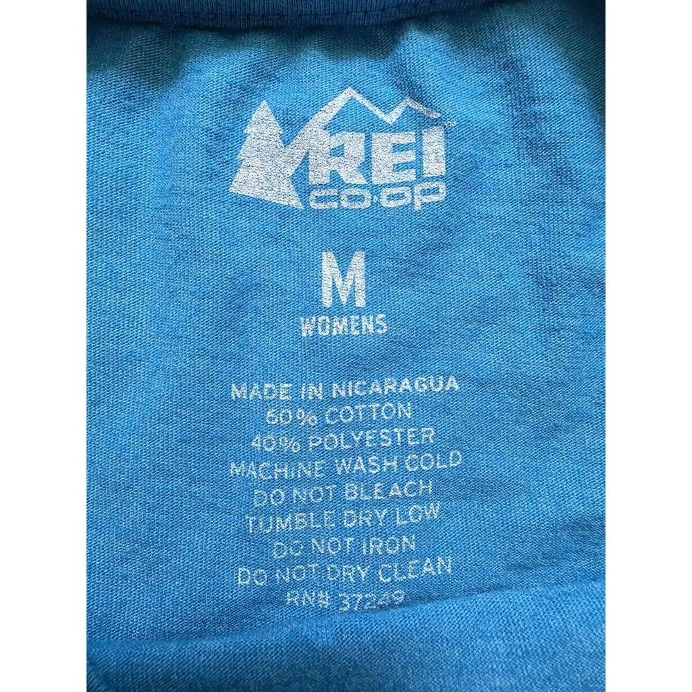 REI Coop Shirt Women Medium Blue Camp Mountain Logo Short Sleeve Fitted Crew Green Size undefined - Image 4
